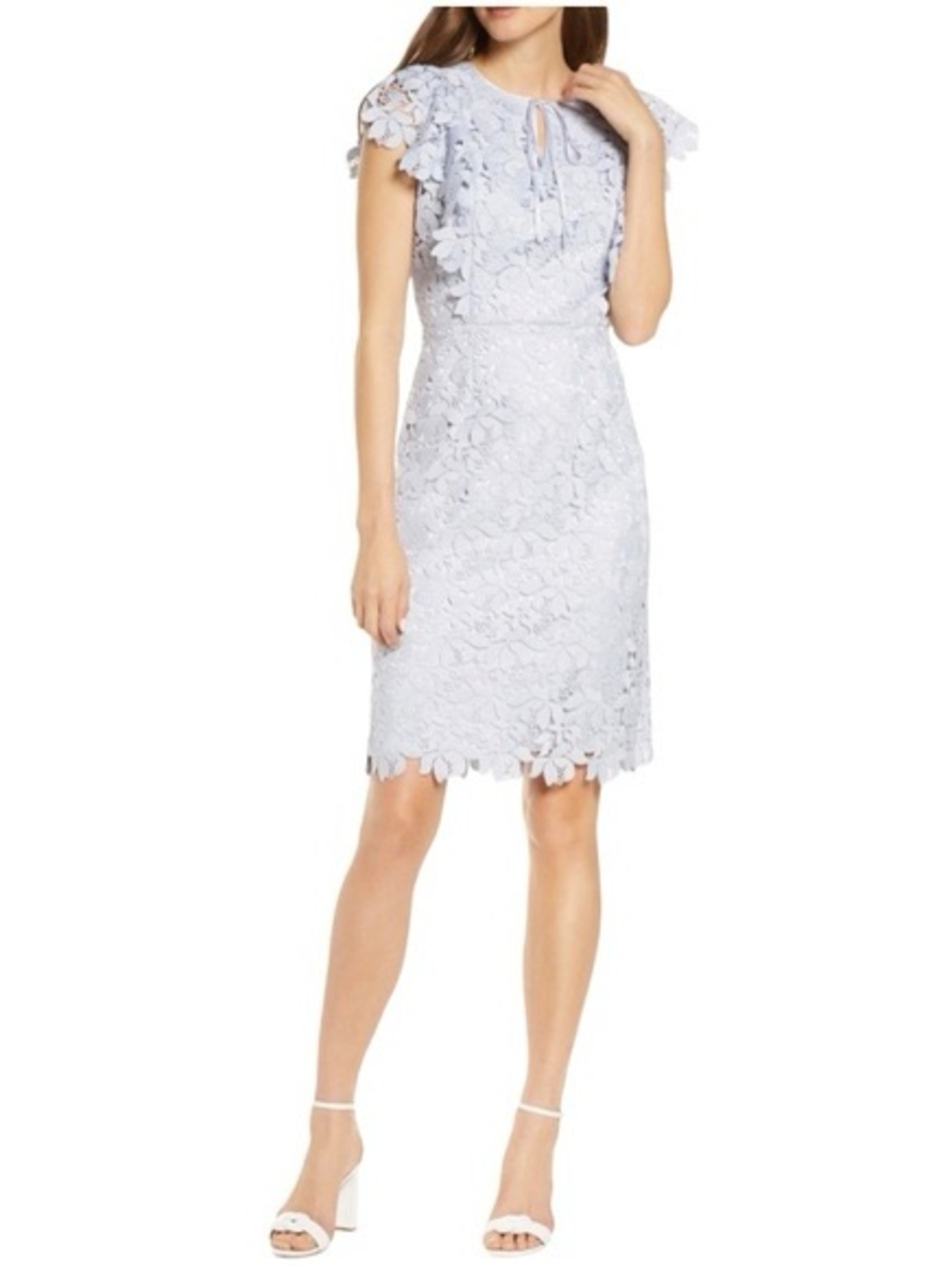 Rachel Parcell Powder Blue Floral Lace Midi Dress